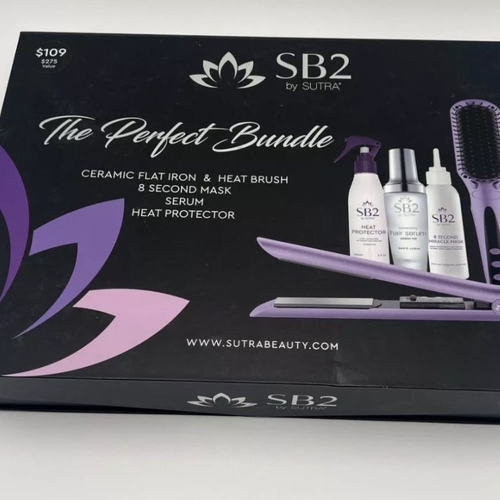 Sutra Beauty 5-Pc. Hair Styling Gift Set; Flat Iron, Heat Brush, Protectant NEW